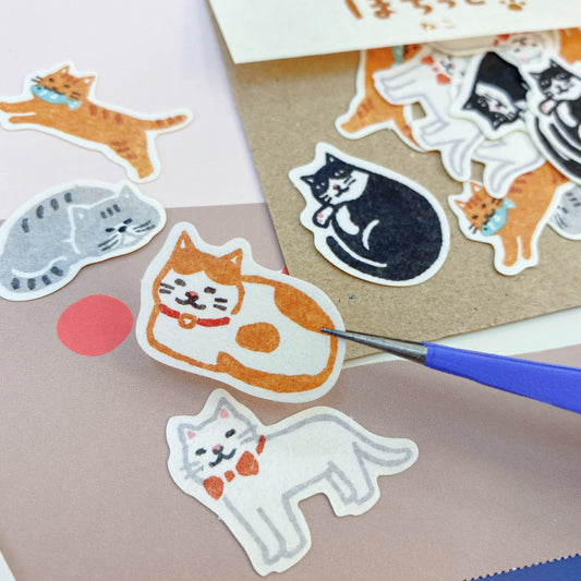 日本古川紙工和紙貼紙包 - 鄰家貓咪