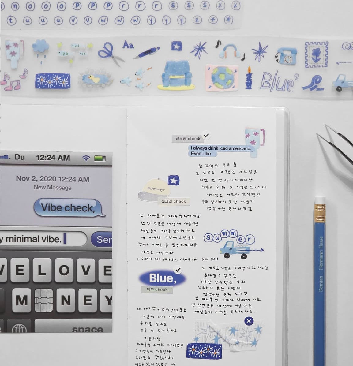 Glen 手繪純色200 枚貼紙 - 藍色系 (預購貨品,下單後14天出貨)