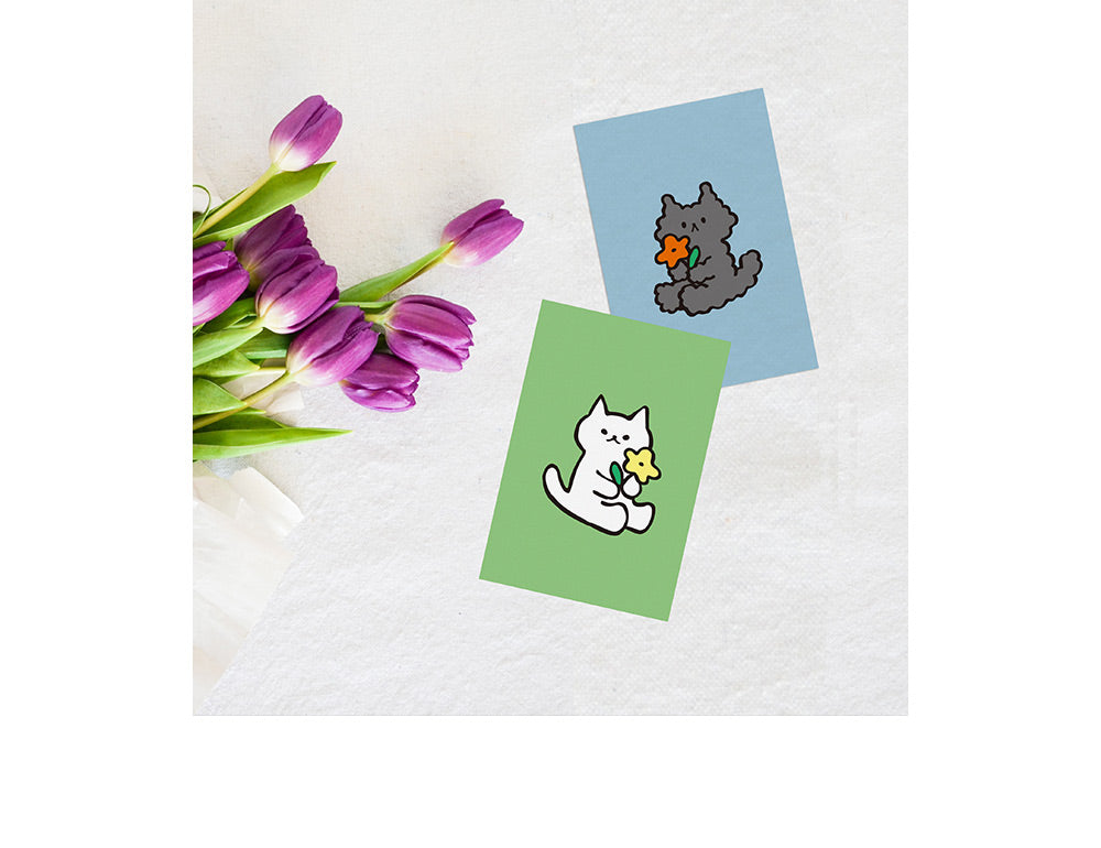 韓國插畫師썸캣츠可愛貓咪 Message Card - 送你一枝花
