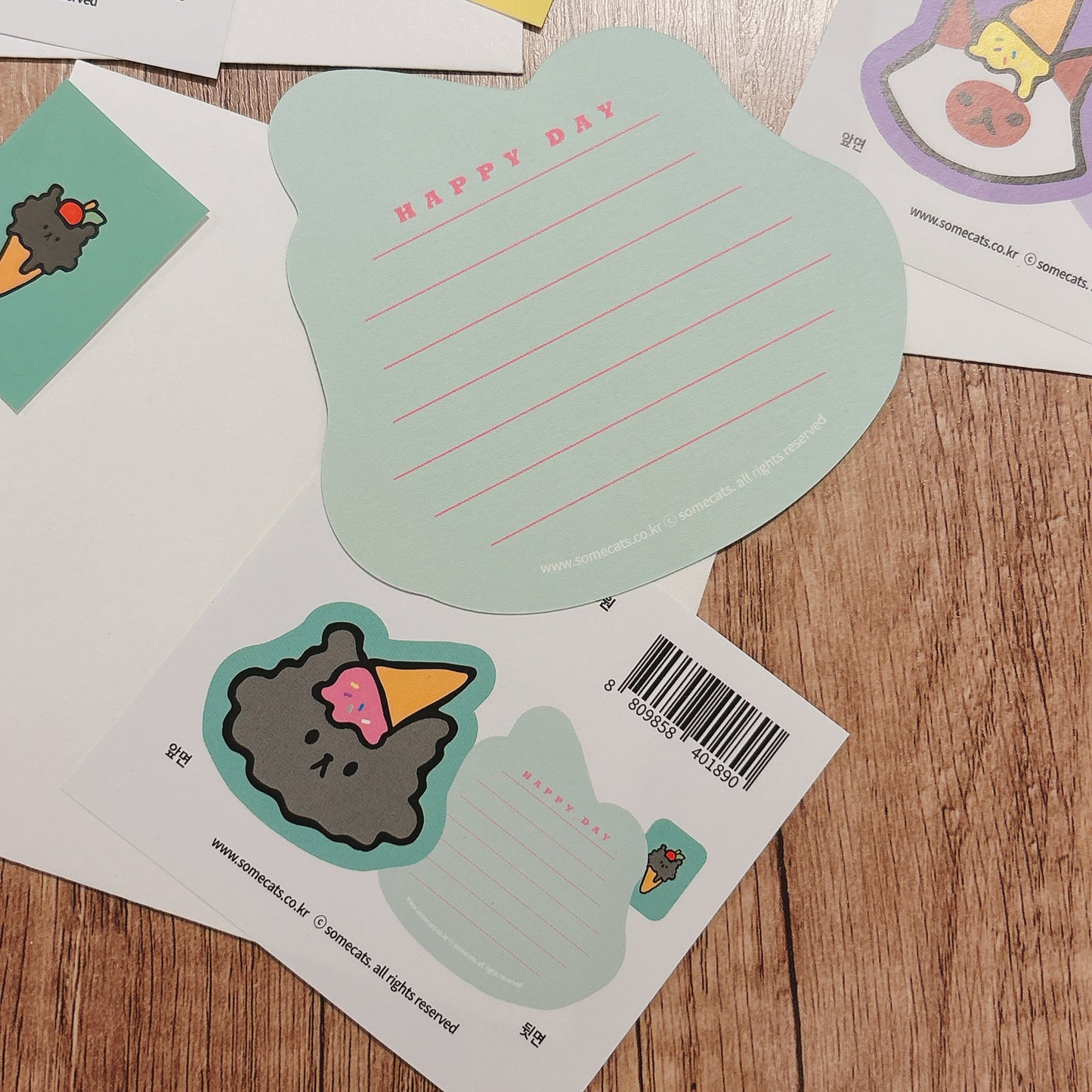 韓國插畫家썸켓츠心意卡系列 - 士多啤梨雪糕🍦灰貓咪