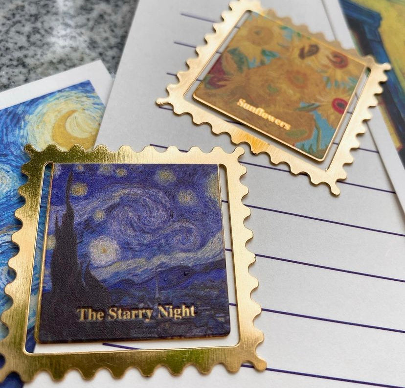 梵高的藝術館郵票型金屬書簽 - 星夜 / 向日葵