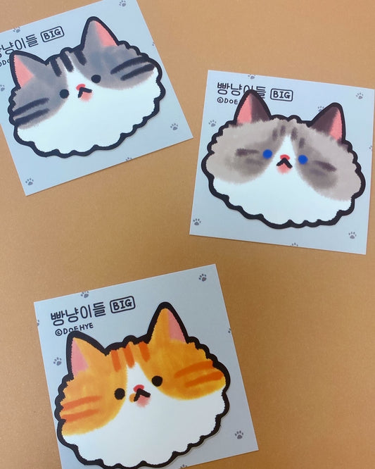 韓國插畫師Doehye大粒貼紙 - 貓貓家族 (橙貓、灰貓、布偶貓）