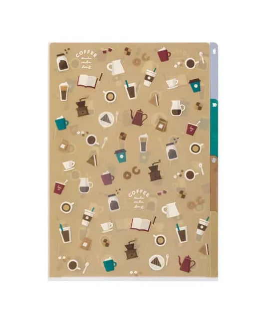 日本Midori Three Pockets A4 Clear Folder - Family of Coffee