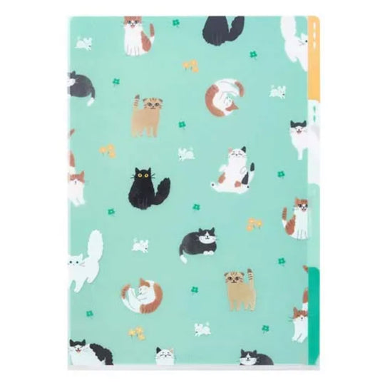 日本Midori Three Pockets A4 Folder - Family of Cats