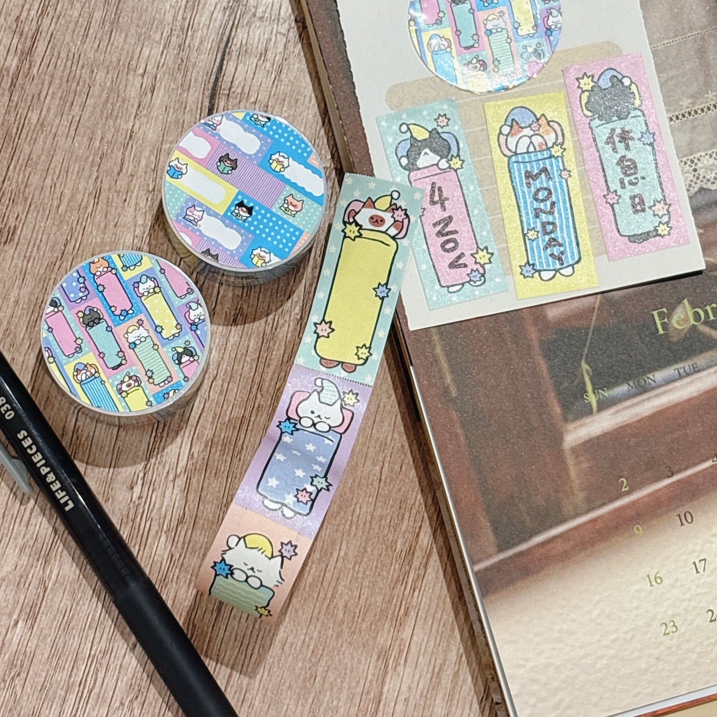 韓國插畫家썸켓츠 紙質可書寫卷裝 Label 貼 - Good night 貓咪