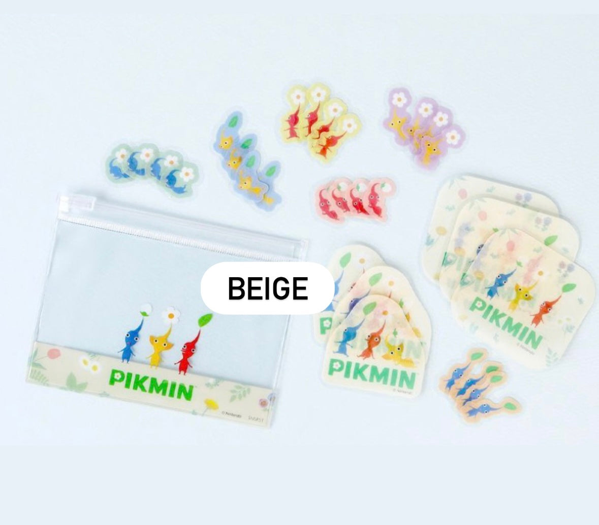 日本任天堂Pikmin 貼紙包連Zipper Bag - Beige(預購貨品,即日截單🧡)