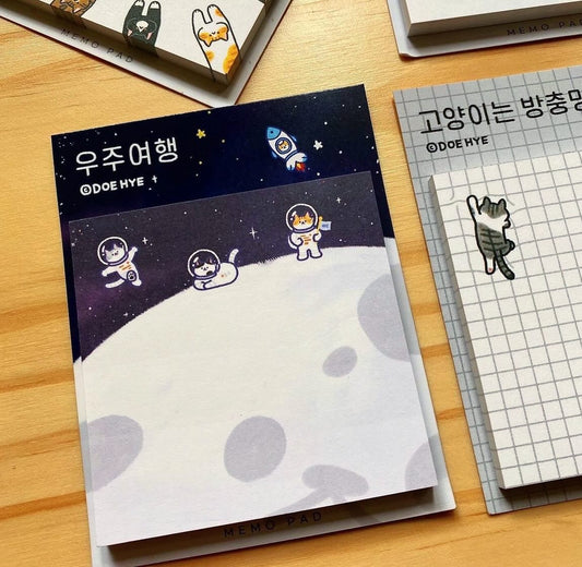 韓國插畫師Doehye Drawing 便條紙 (具黏貼力）- 貓星人襲地球