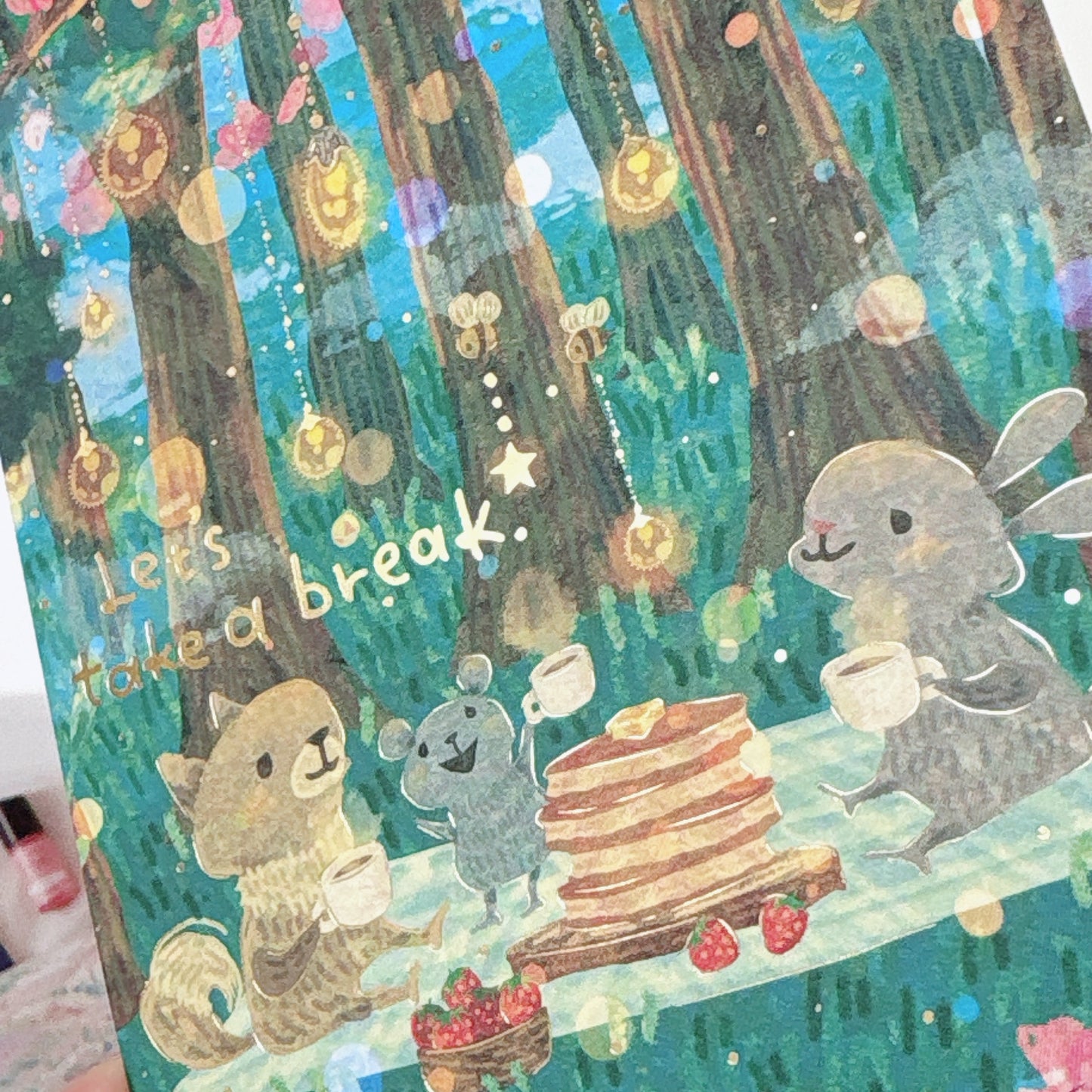 日本 治癒森林動物 燙金明信片