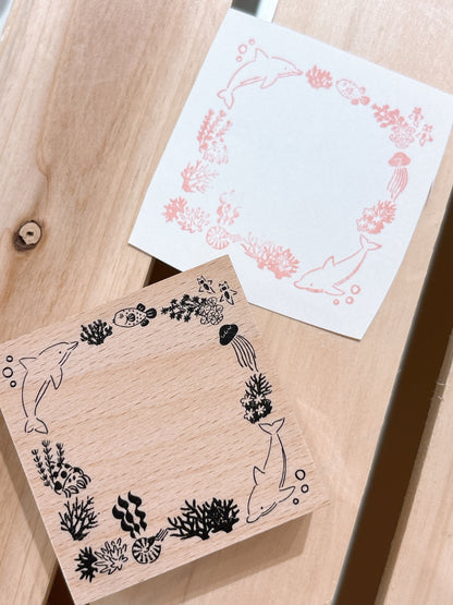 日本 I love Stamp 木製框框印章 -海底世界