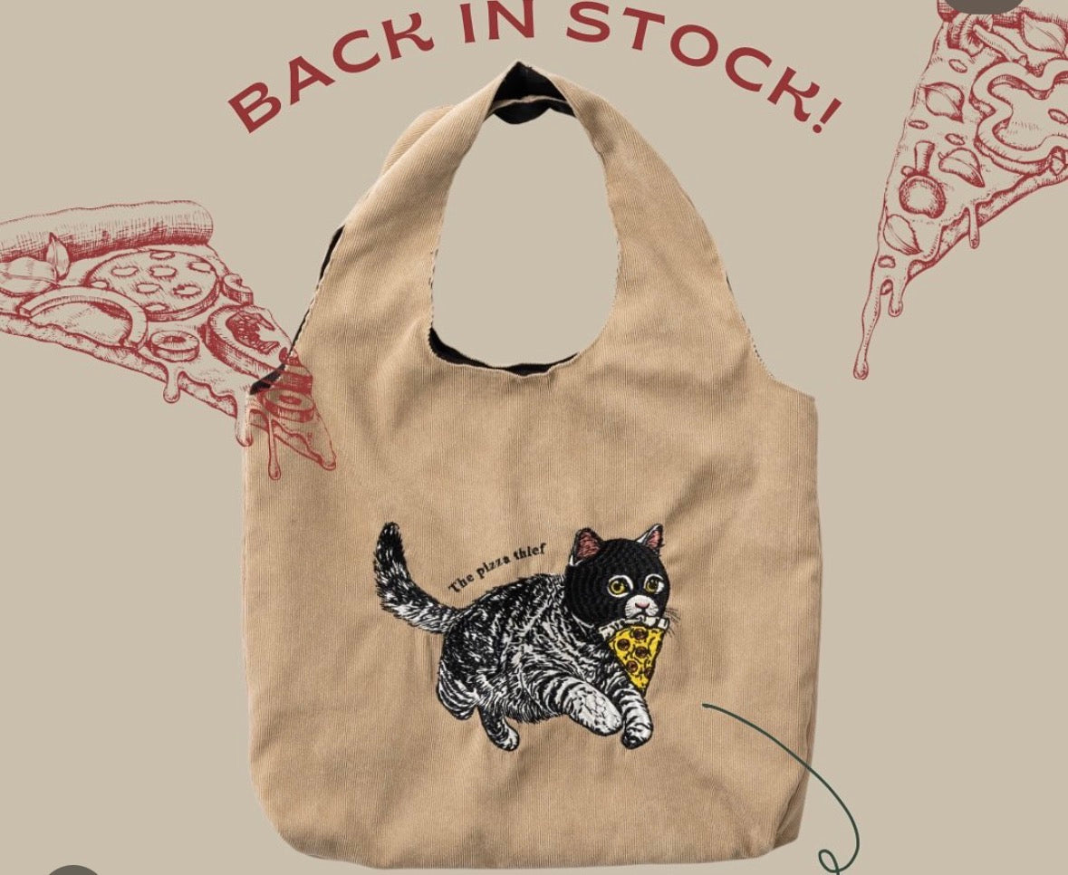 日本J. Studio 刺繡燈芯絨Totebag - Cat Thief (預購貨品)
