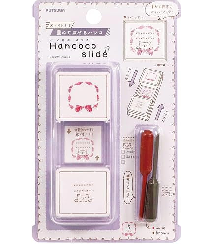 內附補充墨水‼️日本 Slide Stamp 向下推·向上推雙色印章 - 絲帶貓貓