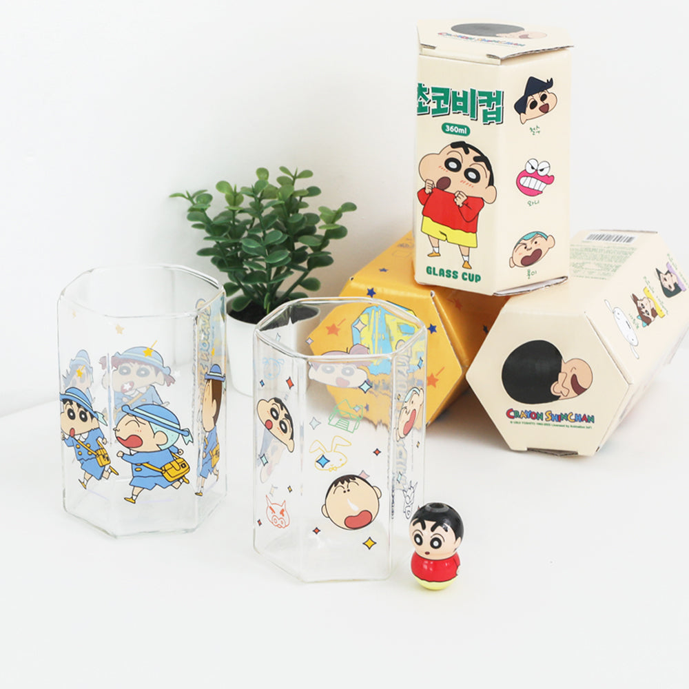 <新企劃> Crayon Shinchan 蠟筆小新系列六角形玻璃杯  - (預購商品）