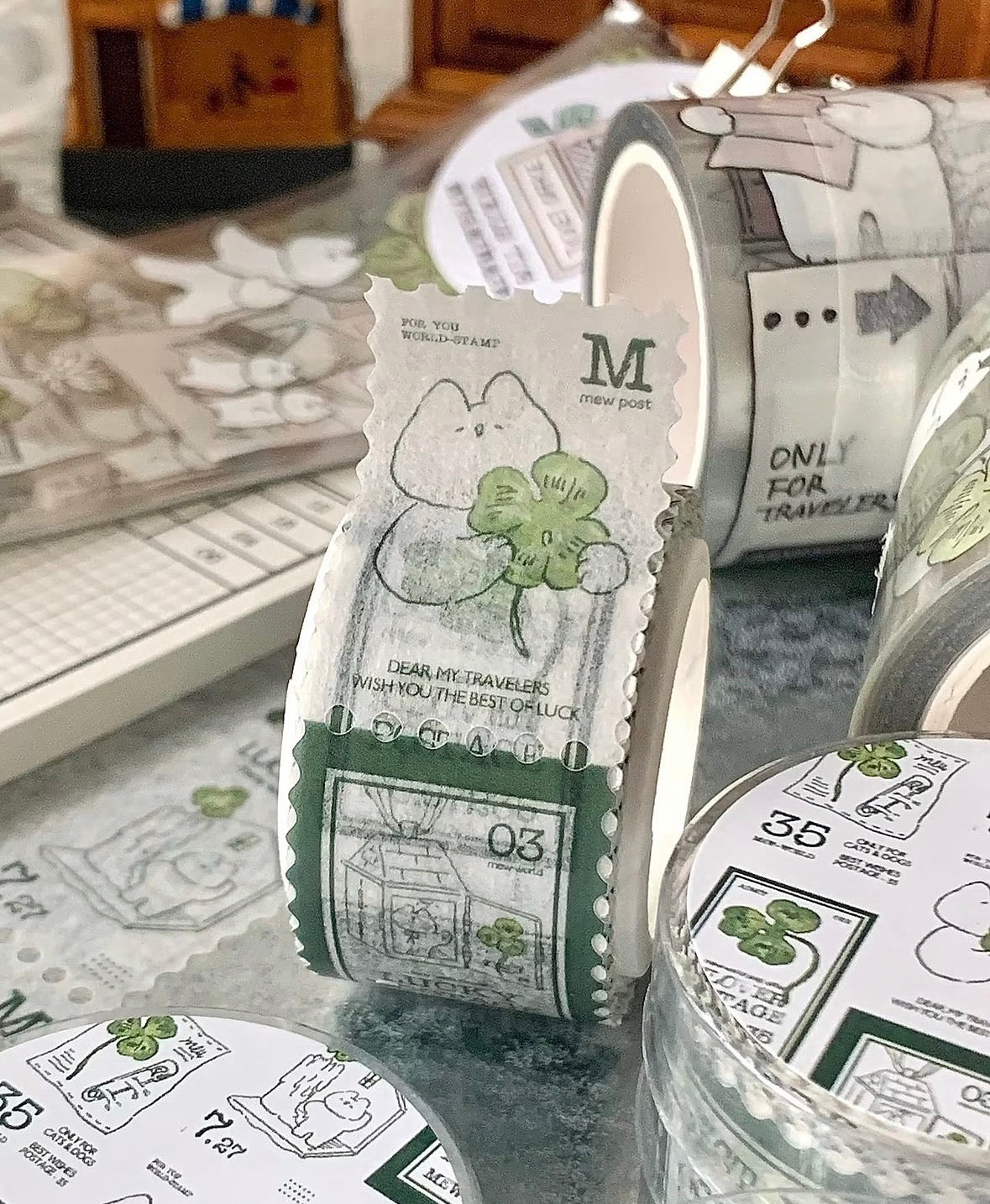 韓國Mewmewbeam 四葉草郵票造型貼紙 - 5米裝 *[預購貨品，下單後14天出貨]