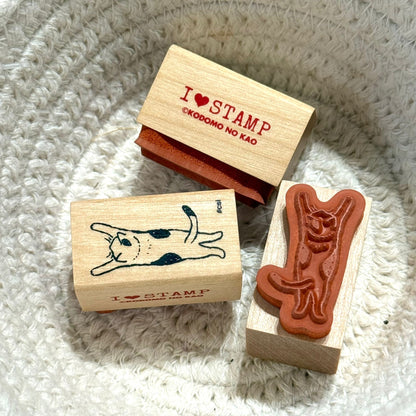 日本 I love Stamp 木製印章 - 雙腳站立的貓咪