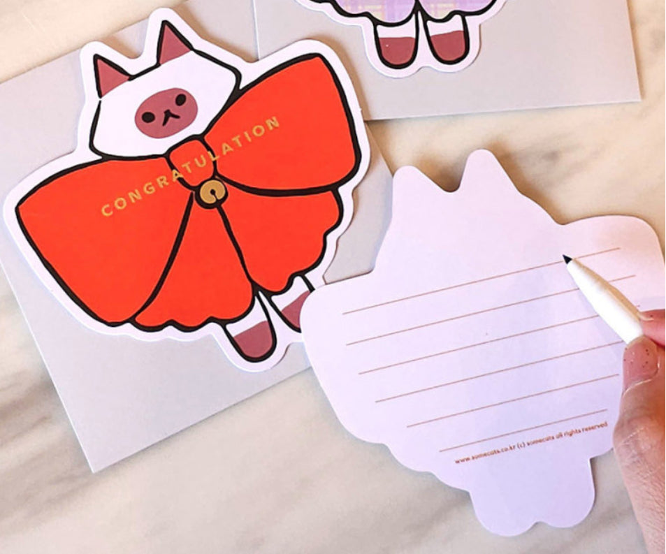 韓國插畫家썸켓츠心意卡系列 - 大蝴蝶結🎀的貓咪 - Congratulation