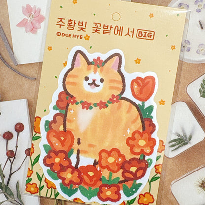韓國插畫師Doehye大粒貓貼紙 - 紅花花