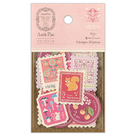 日本エヌビ和紙貼紙包 - 懷舊風郵票集（粉紅）