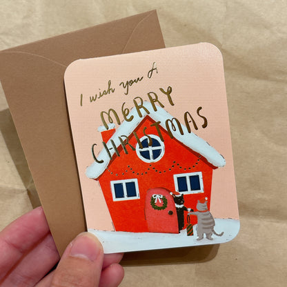 日本 Christmas 貓咪的家 立體pop up聖誕咭小卡
