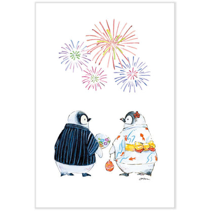 日本Active 夏・たび系列 - 明信片 —— 企鵝🐧的夏祭花火夜