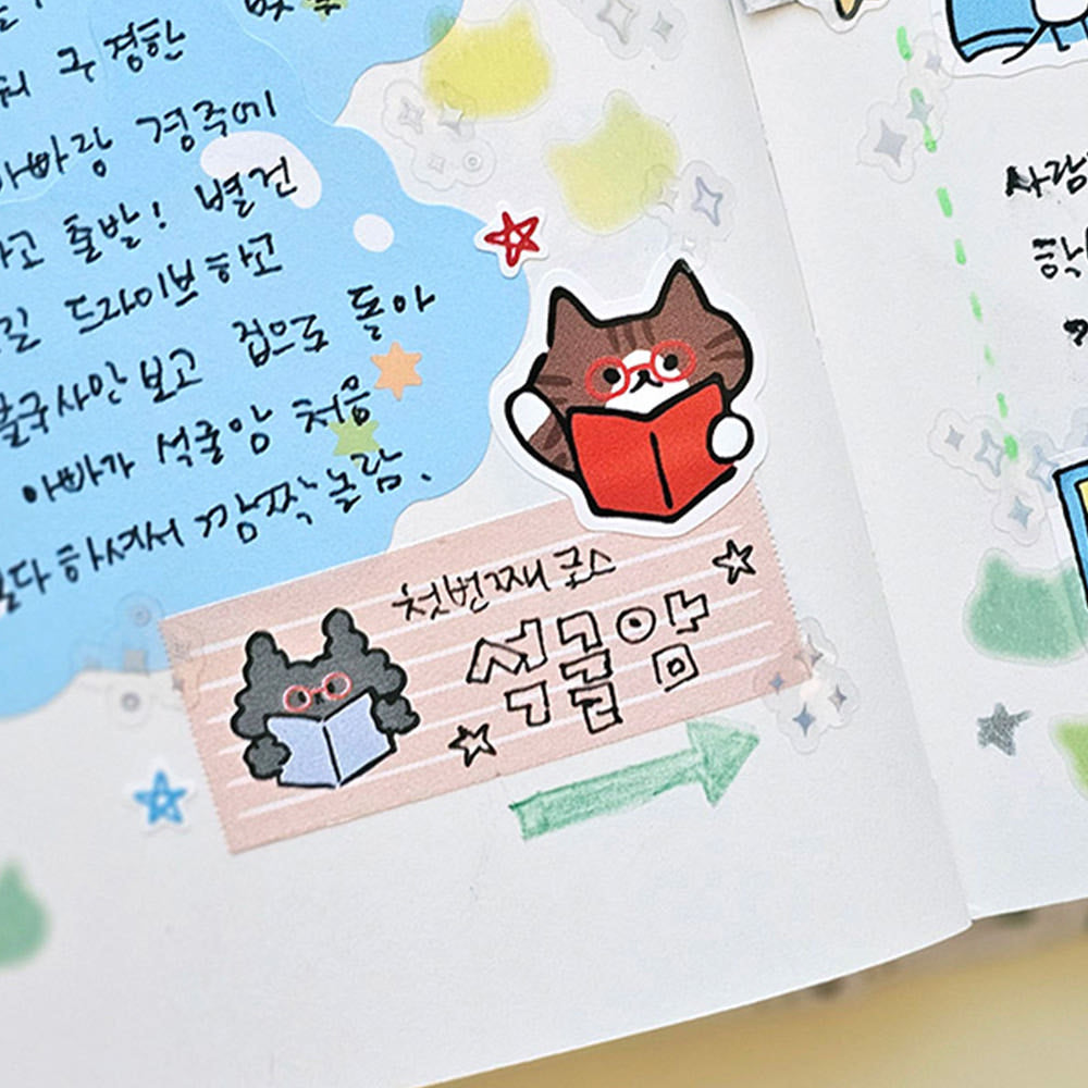 韓國插畫家썸켓츠 紙質可書寫卷裝 Label 貼 - 貓咪！我是學霸