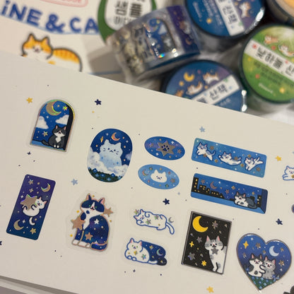韓國 Doehye Drawing 貓咪四部曲卷裝貼紙 ：第一部曲 - 夜遊貓咪歷險