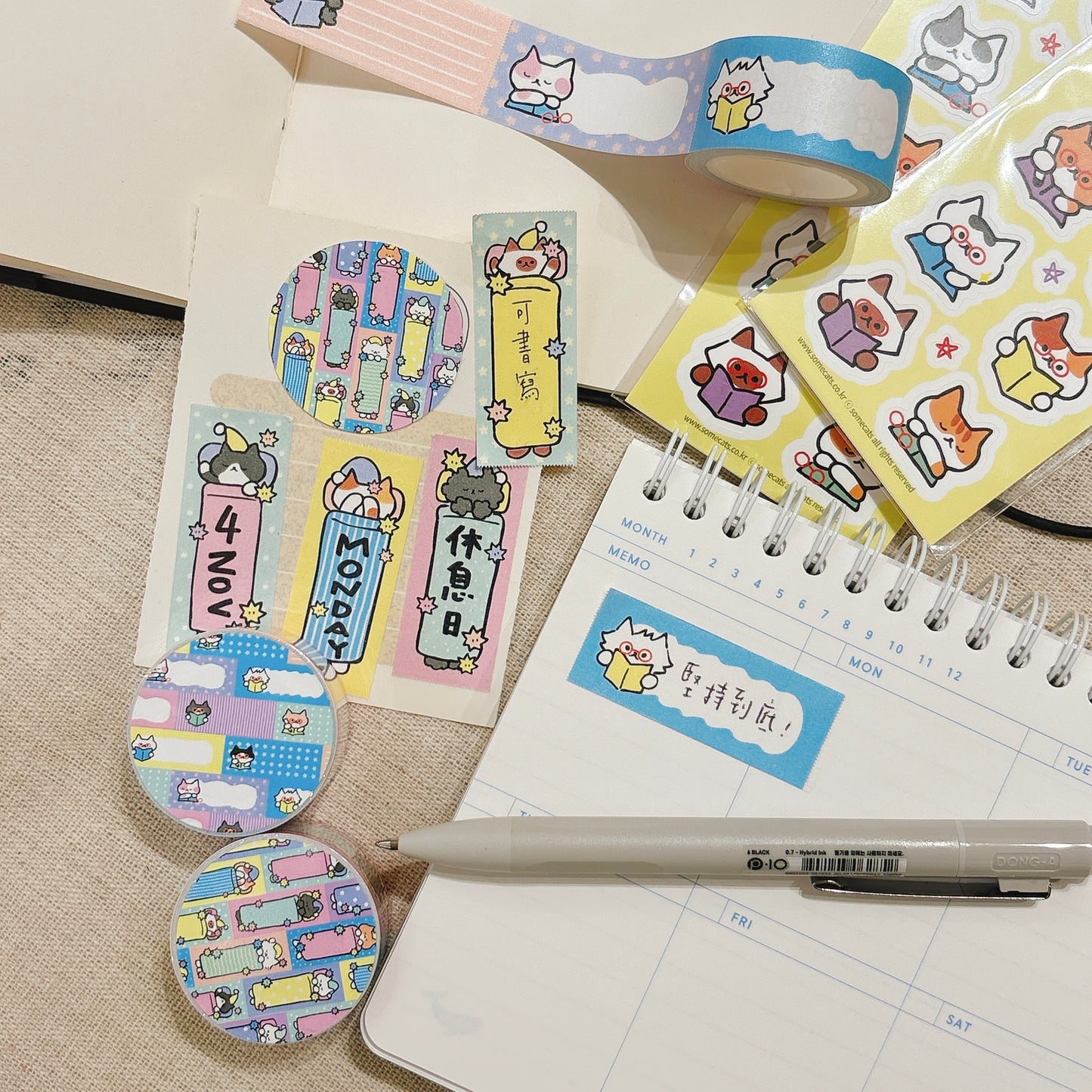 韓國插畫家썸켓츠 紙質可書寫卷裝 Label 貼 - 貓咪！我是學霸