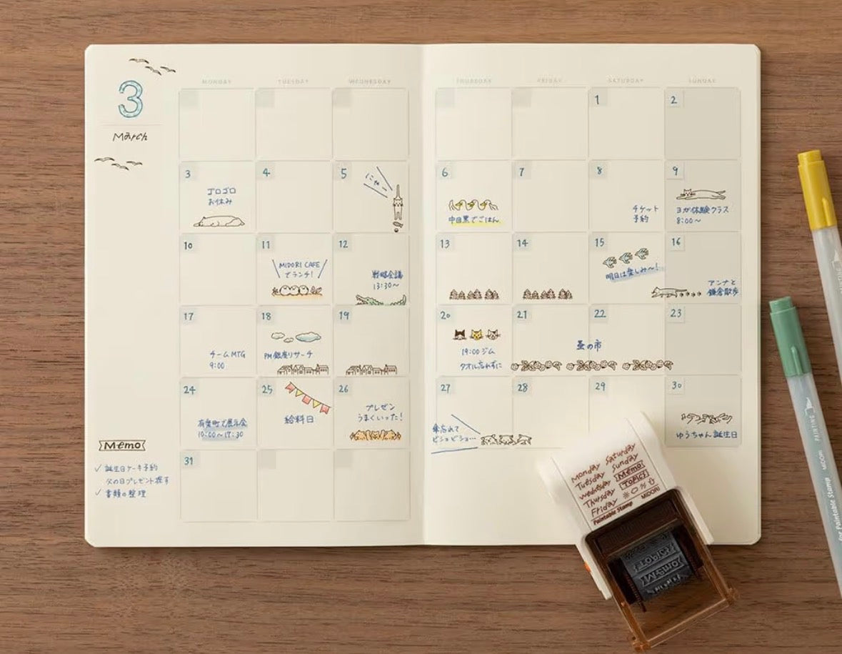《已有墨水，無需印台》日本Designphil Paintable Stamp : 星期款 ［預購貨品］