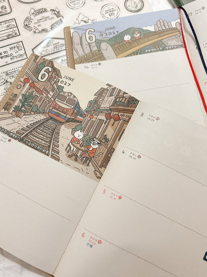 9 月可使用‼️ 台灣 跟兔子環遊世界 皮革封面 月周計劃2026/2027 B6 Schedule