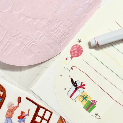 可愛動物金箔熨壓橢圓形心意卡 - 貓咪的happy birthday