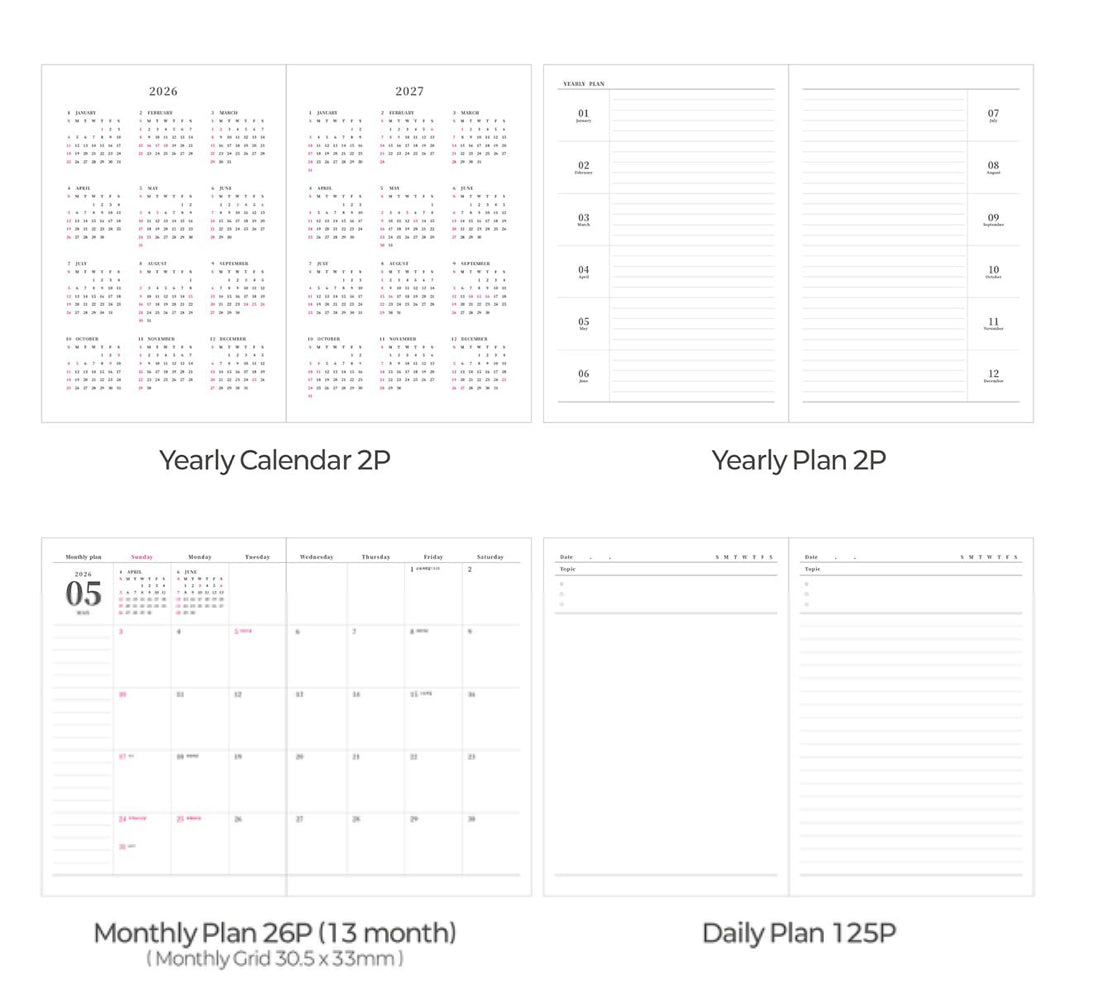 韓國2026 Day by Day Monthly & Daily Schedule 月計劃 + 日計劃 - 小狗集合 [預購貨品，下單後14天出貨]