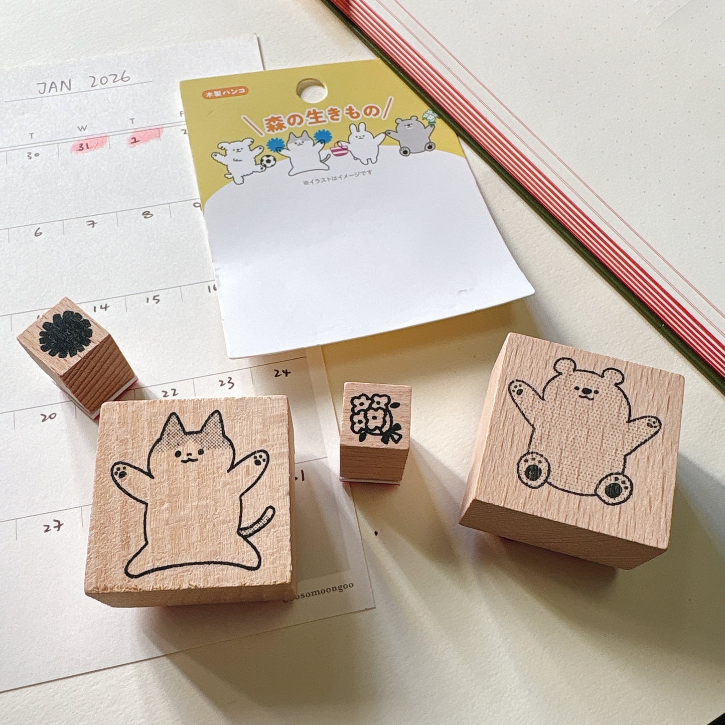 日本 I Love Stamp 木製印章 - 啦啦隊貓咪