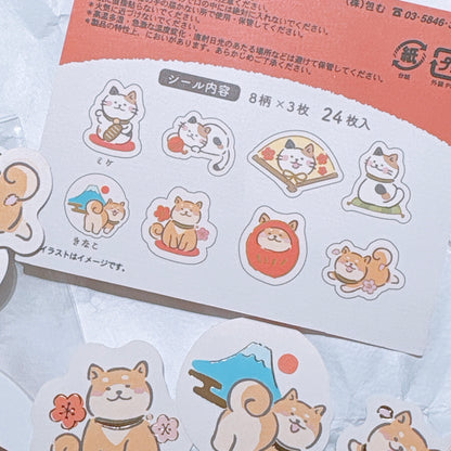 日本 okini 和紙熨金貼紙 - 日系祈福貓犬