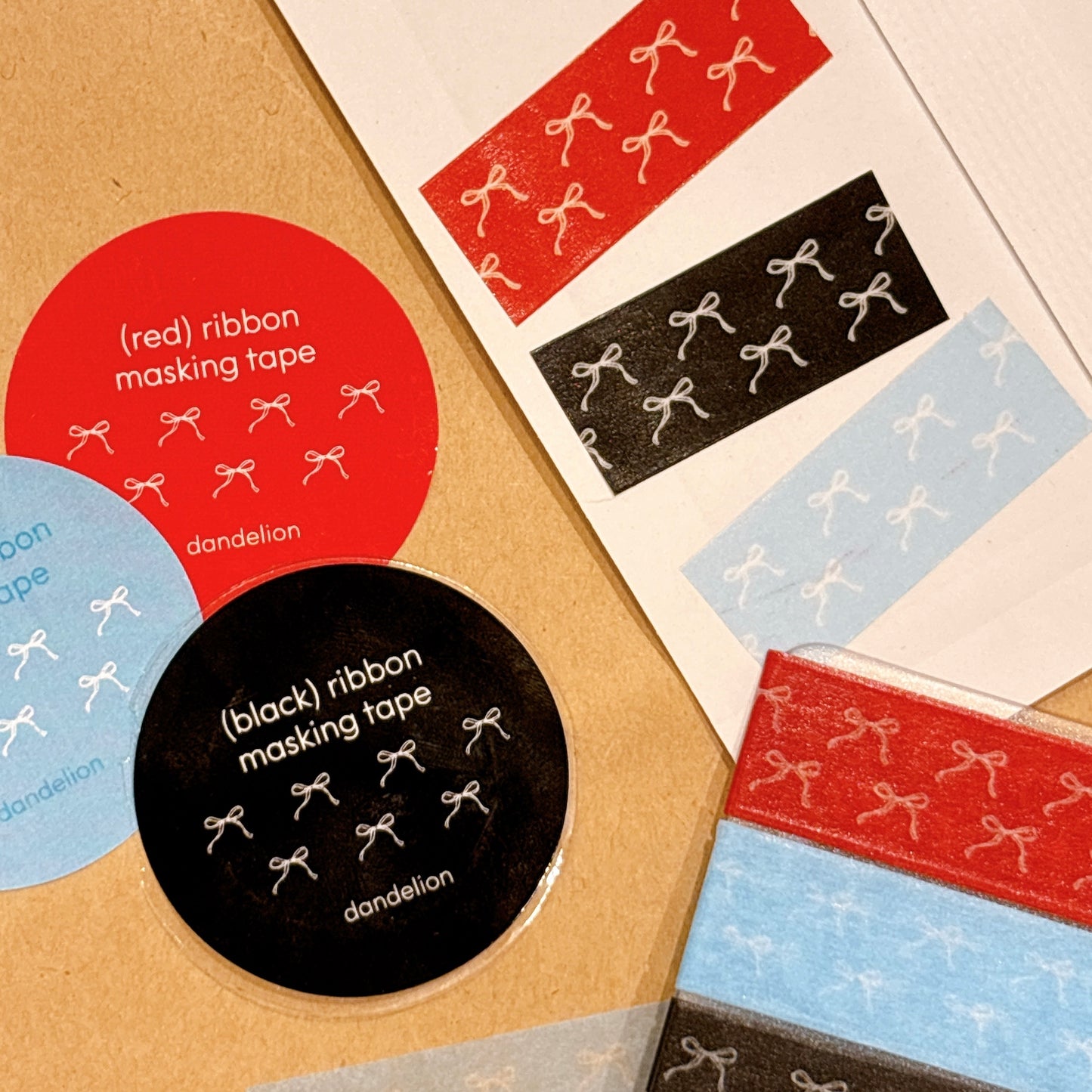 韓國 dandelion ribbon 紙膠帶❤️🩵🖤三色分裝