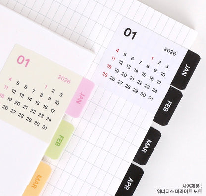 韓國 Calendar index 書貼 - 黑白/彩色 * [預購貨品，下單後14天出貨]
