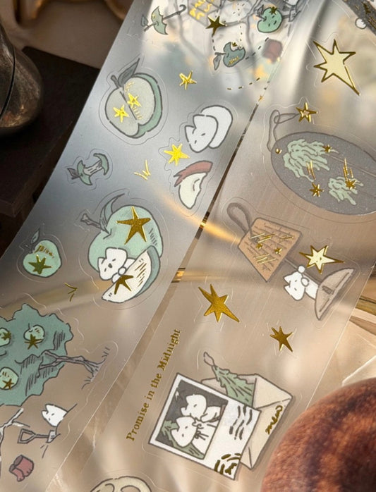韓國Mewmewbeam 星光下的貓貓透明裝飾貼紙 - 蘋果樹下 （超過120 張）* [預購貨品，下單後14天出貨]