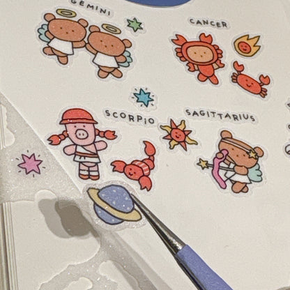 韓國星座 Zodiac kisscut 閃爍卷裝粒粒貼紙