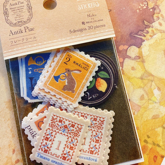 日本エヌビ和紙貼紙包 - 懷舊風森林郵票集 (淺啡）