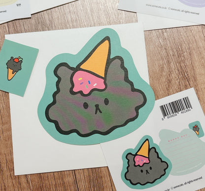 韓國插畫家썸켓츠心意卡系列 - 士多啤梨雪糕🍦灰貓咪