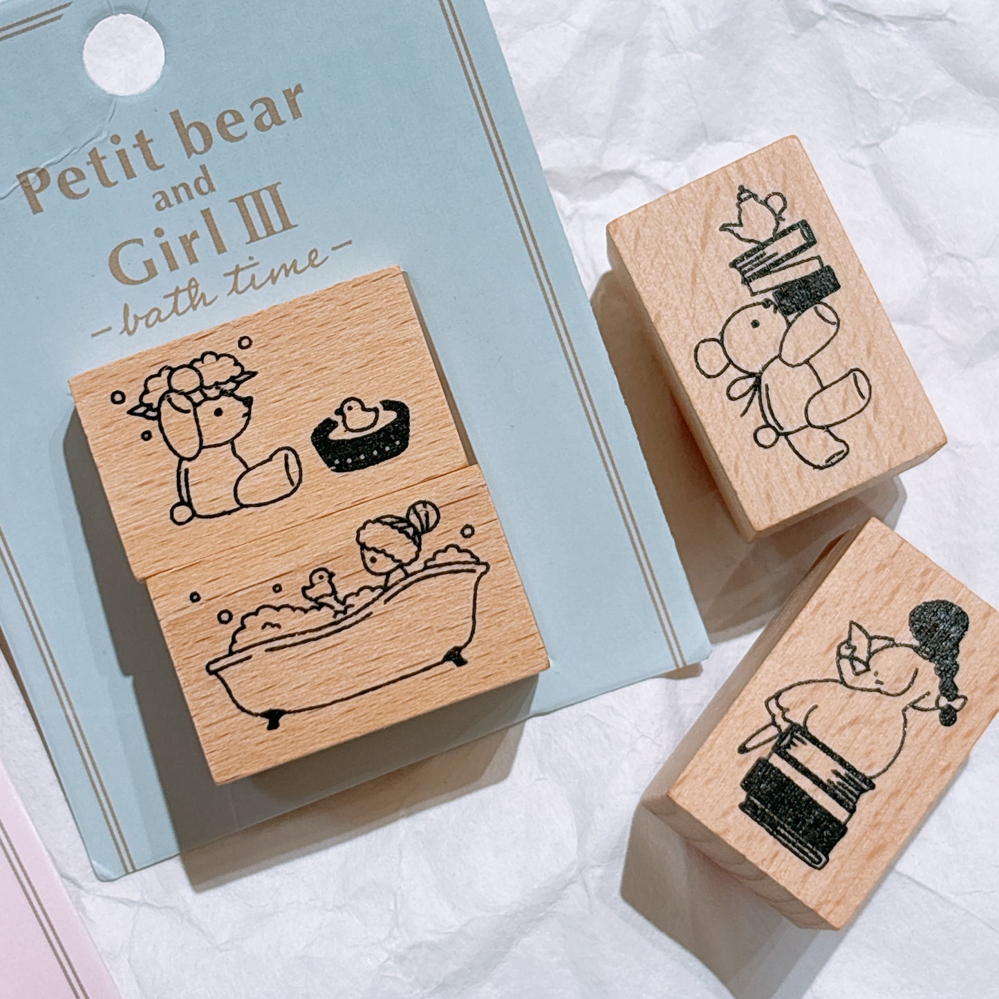 日本 I Love Stamp 木製印章 - Petit Bear and Girl 系列