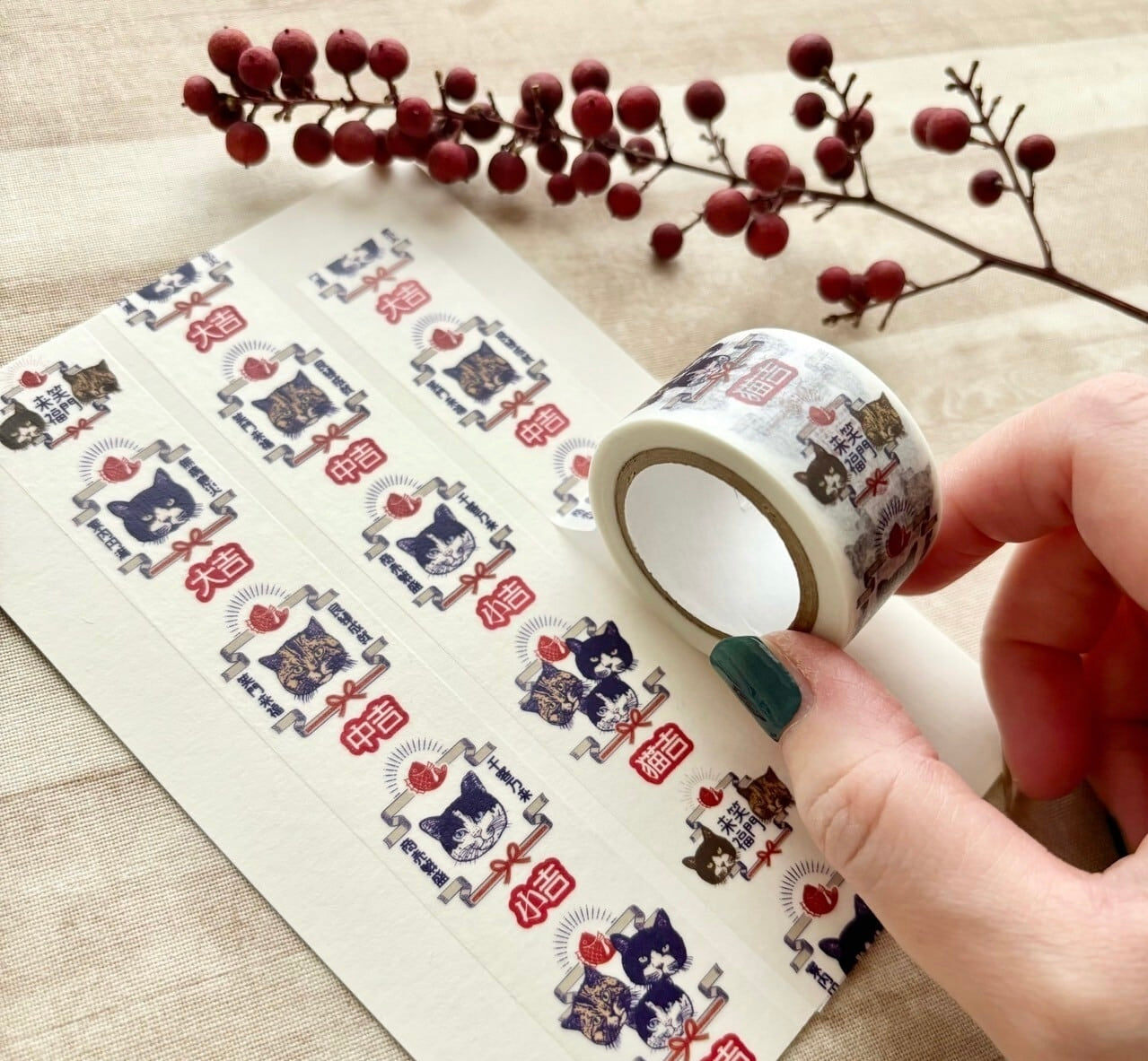 日本the Neko-noki 貓咪紙品: 貓咪吉運御籤紙膠帶