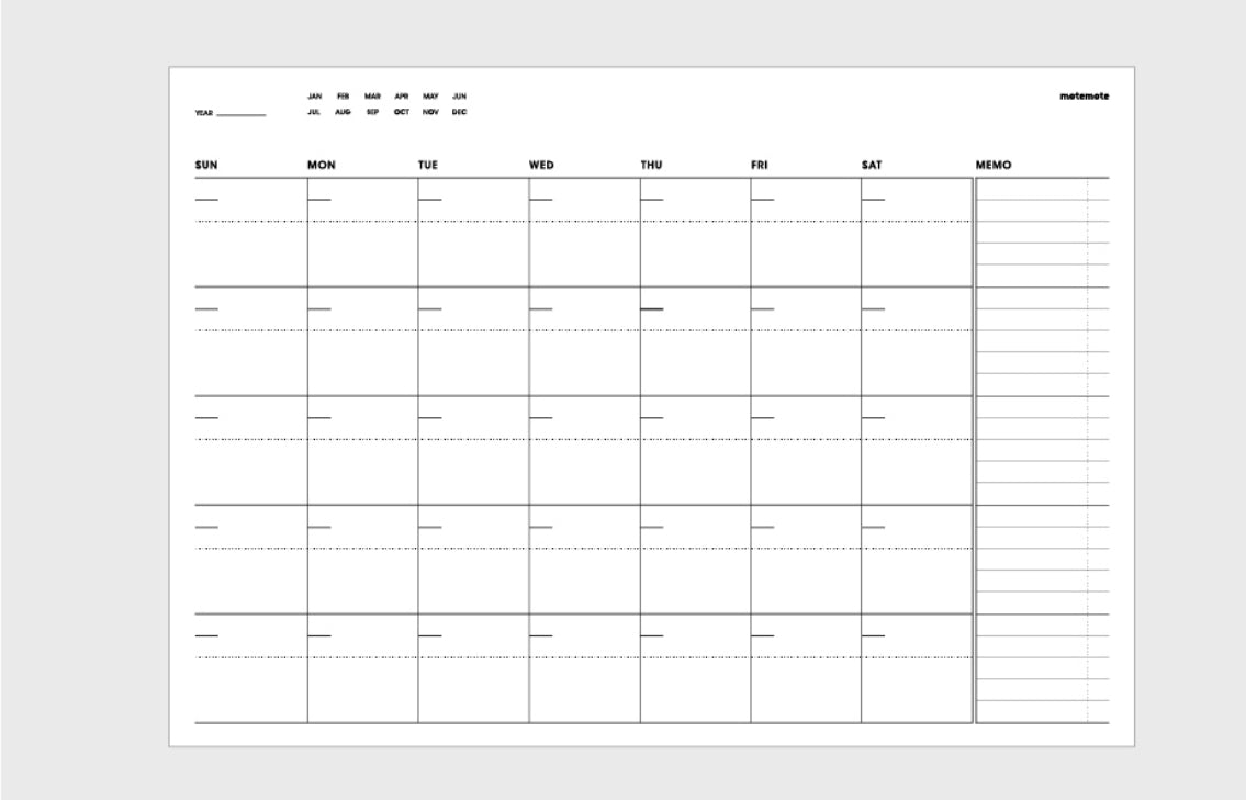 韓國Mote Monthly Plan A4 Size 月程表 - (12 張，彩色印刷）