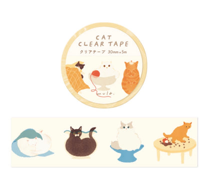 日本RyuRyu 貓咪透明紙膠帶 - 慵懶貓咪的生活