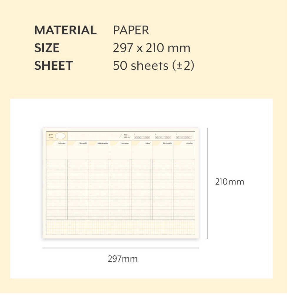 韓國Iconic A4 Weekly Schedule Pad - 50 張