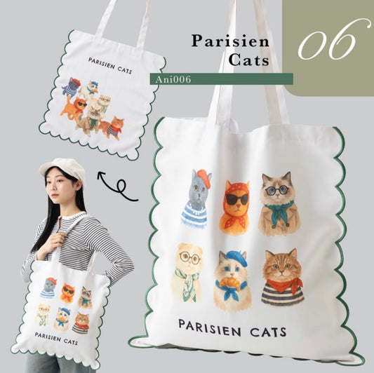 大容量收納‼️ 日本J. Studio 雙面雲朵刺繡Totebag - Parisien Cats  (預購貨品)