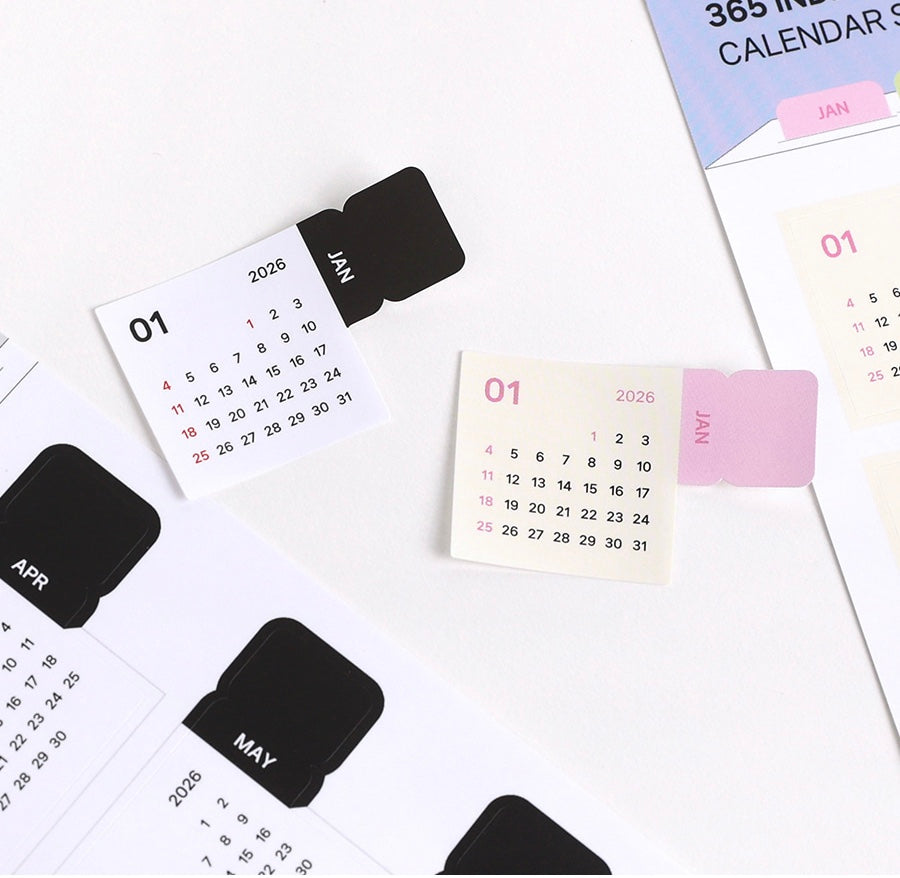韓國 Calendar index 書貼 - 黑白/彩色 * [預購貨品，下單後14天出貨]