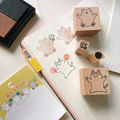 日本 I Love Stamp 木製印章 - 送花的熊仔