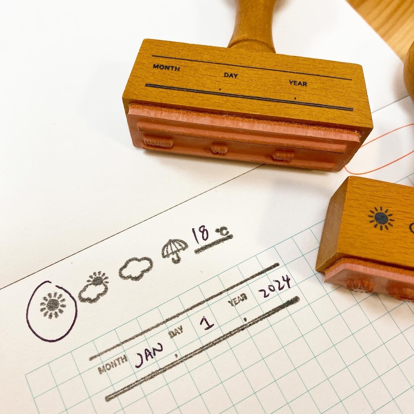 日本 I love stamp 手把木製印仔 - 今天幾月幾號？