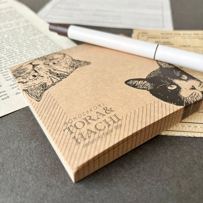 日本the Neko-noki 貓咪紙品: 一雙貓咪牛皮色便條磚