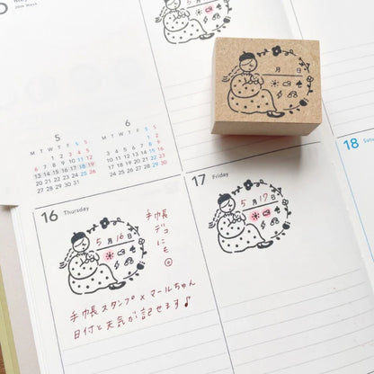 日本 Marche Stamp 印章 - 日記小女孩 (可填月日及天氣)