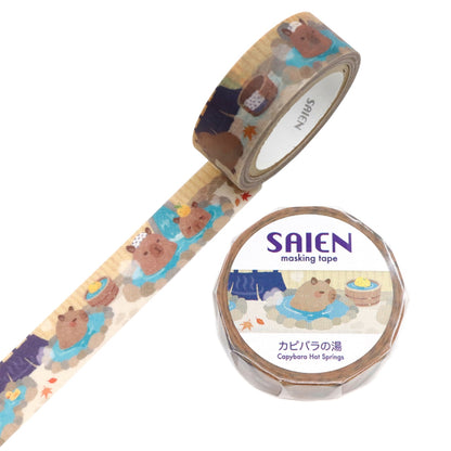 日本Saien 和紙 7 米長紙膠帶 - 溫泉水豚